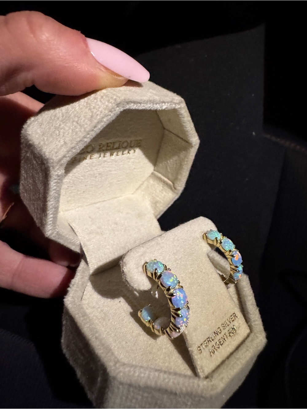 Genuine Opal and gold hoop earrings